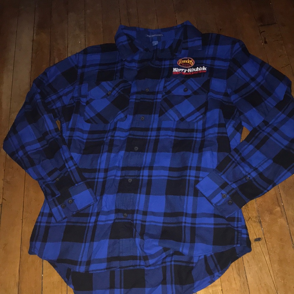 Founders Barry Roubaix Gravel Toad Race Blue and Black Plaid Flannel Work Shirt